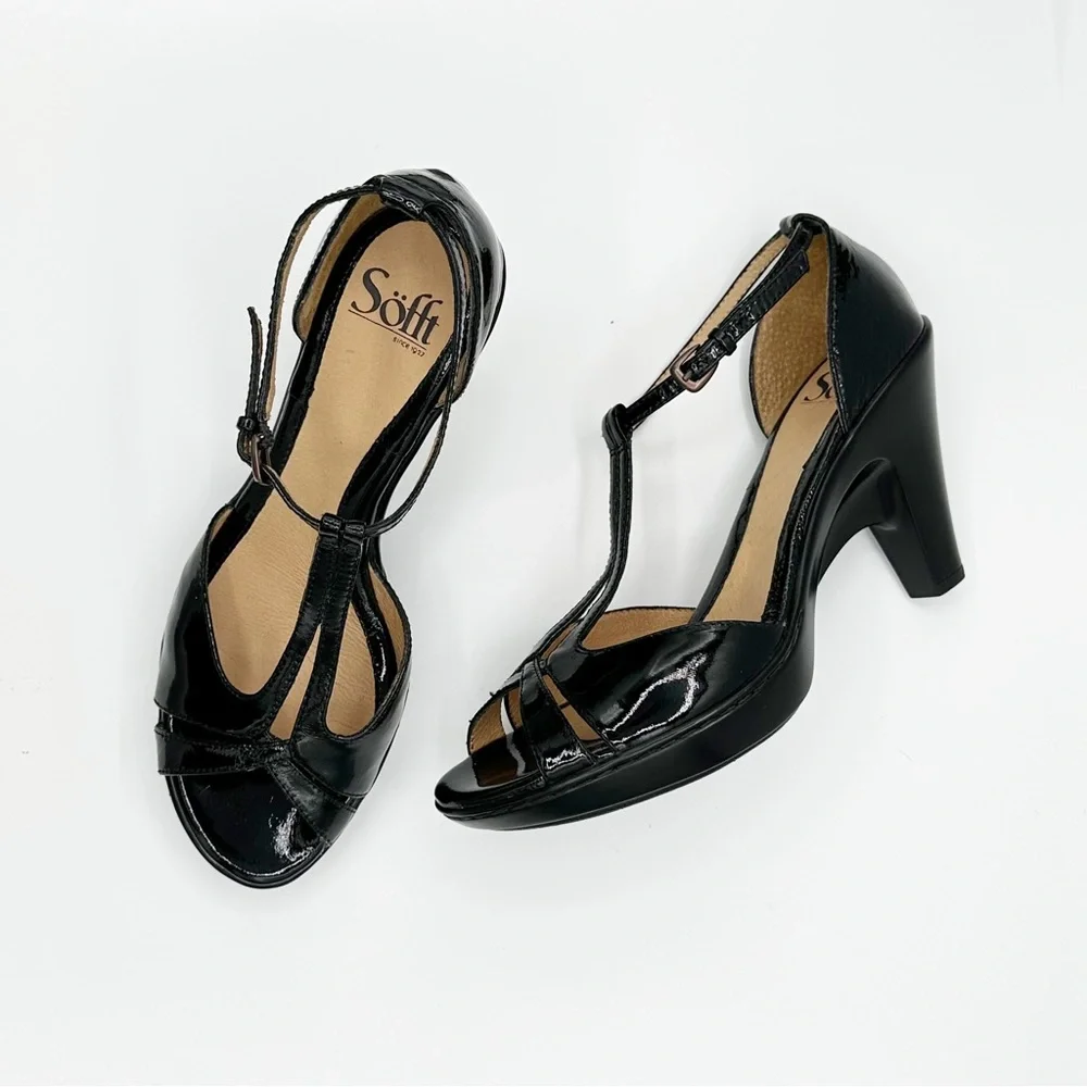 Söfft Verrin Size 8 Black Patent Leather Sandal Shoes - Picture 1 of 11